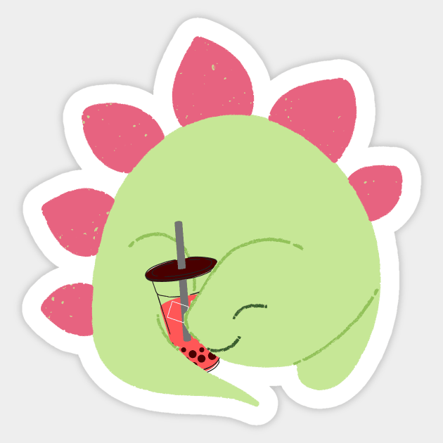 Stegosaurus dino Strawberry Red Boba Pearls Bubble Tea Sticker by leiriin